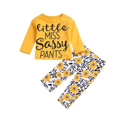 China European and American other hot style children's letter T-shirt girls flower pants suit 2 pcs set children's suit children's clothing for sale