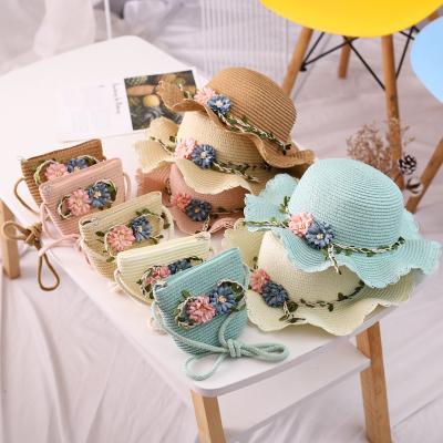 China Fashion summer new parent-child straw hat bag set children's beach hat girls small fresh flower sunshade hat for sale