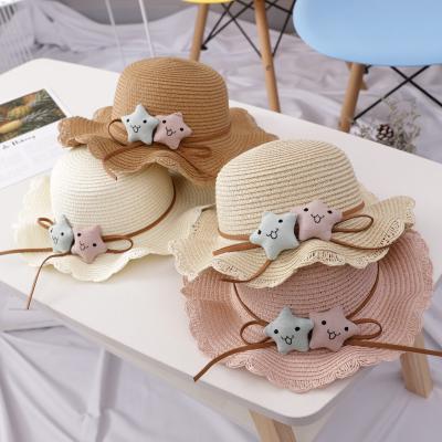 China New fashion small children's cool hat girls summer beach straw wave hat children's cool sunshade sunshade hat for sale