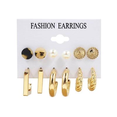 China Fast delivery European and American earrings set of 6 pieces of female border exaggerated c-shaped sets of geometric metal earrings for sale