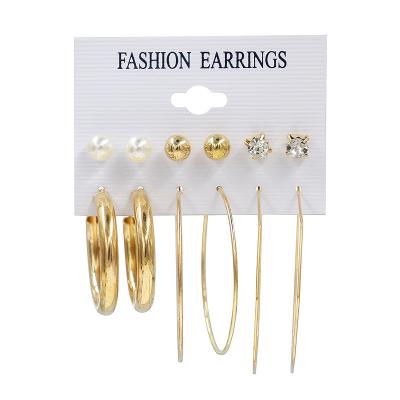 China New fast delivery geometric metal border geometric earring multi-one card gold ring earrings set 6 pairs for sale