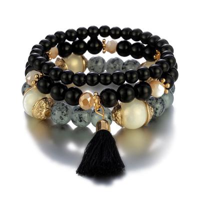 China Wind Bohemian multi-layer beads punk hot selling soft bracelet European and American tassel fashion string jewelry elastic bracelet for sale