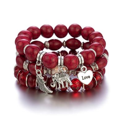 China Hot Selling Bohemian Wind Punk Beaded Hand Jewelry Elephant Wings Love Grain Ball Multi Layer Bracelet for sale