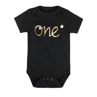 China Be Way BKD 2021 Unisex Baby Boy Infant Girl Cotton Onesie Customized Organic Jumpsuit For Half Or First Birthday Gift Gold Glitter Birthday Outfit for sale