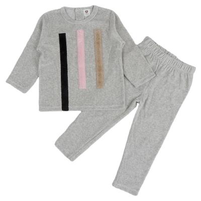 China Gray Winter Long Sleeve Stripe Casual Kids Clothes Set For Girls for sale