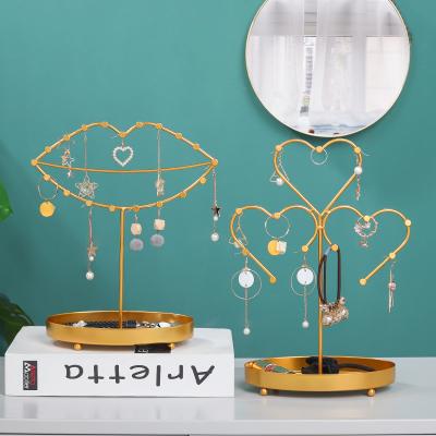 China Modern Art Eco-friendly Design Golden Hanging Earrings Stand Jewelry Display Rack Metal Gold Earring Display Jewelry Store Rack For for sale