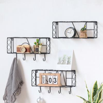 China Black Portable European Style Wrought Iron Letter Shape Wall Shelf Kitchen Bathroom Wall Storage Coat Rack for sale