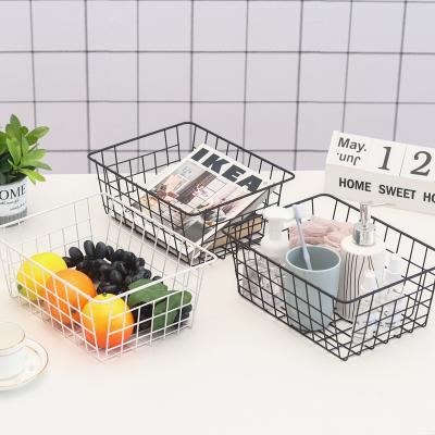 China Viable Japanese Square Basket Grid Wrought Iron Sundries Storage Basket Simple Home Office Fruit Basket for sale