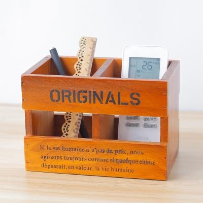 China New Europe Style Retro Colored Pen Holder Household Creative Desktop Debris Storage Box Wooden Organizer Box for sale