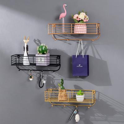 China New Style INS Metal Wall Hook Rack Coat Rack Bathroom Multifunctional Factory Shelf Storage Basket Simple European Minimalist Bathroom for sale