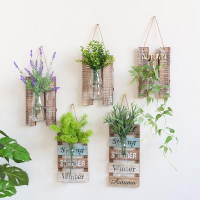 China Modern American country painted wooden hydroponic wall hanging plant vase container living room wall decoration creative pendant for sale