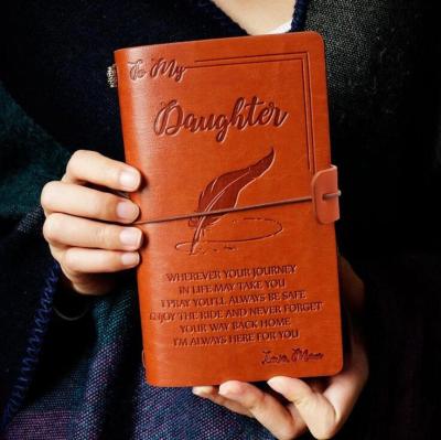 China Amazon Top Sale Softcover Brown A5 Customize Traveler Journal Dad Daughter Vintage Leather Refillable Enrolling Notebook For Gifts for sale