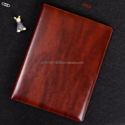 China Custom Loose Leaf Zipper A4 PU Conference Folder Bag Organizer A3 Hardcover Book Leather Document File Folder for sale