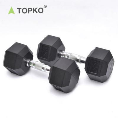 China TOPKO Home Gym Equipment Durable Weightlifting Fitness Used Black Rubber Hex Dumbbell for sale