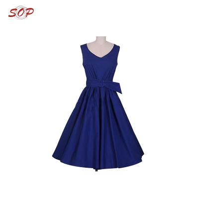 China Spring Summer Fashion Breathable Women Clothing Ladies Dresses Prom V-Neck A Line Dress for sale