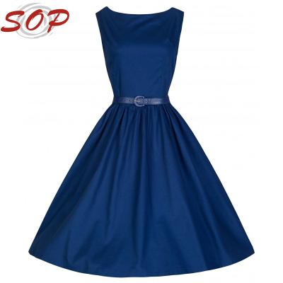 China Breathable plus size design new design the latest hepburn women dresses lady fabric plus size blue dress for sale