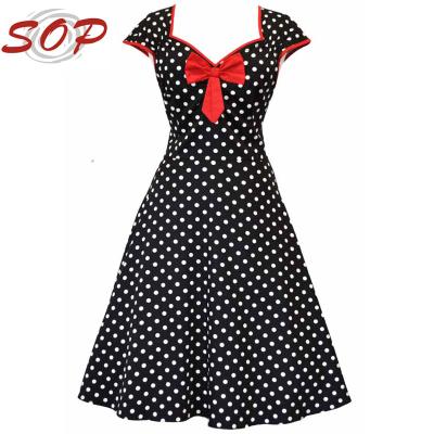 China Breathable Polka Dots Lady Isabella Casual Vintage Black Clothing Dress for sale