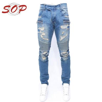 China Latest Breathable Design Ripped Man Denim Cotton Pants Lattice Pant Patterns For Men for sale