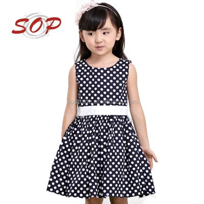 China Newest Viable Wholesale Kids Girls Summer Dress Fashion Dresses Designs Kids Cotton Polka Dot Dress Sleeveless With Sash Fully Striped for sale