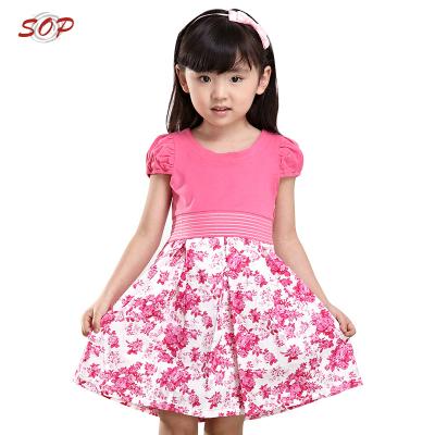 China Latest 2020 Summer Breathable Dress Girl Kids Clothes 100% Cotton Dress Design Kids Short Sleeve Casual Floral Dresses 2yrs to12yrs for sale