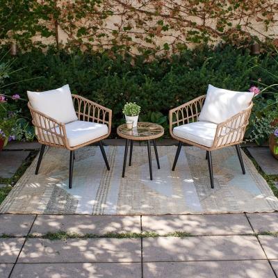 China Modern Modern PE Rattan Wicker Patio Conversation Sets Outdoor Garden Chair With Reading Coffee Table for sale