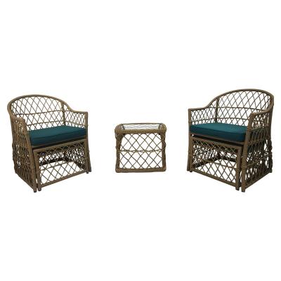 China Modern PE Rattan Patio Mesh Wicker Conversation Sets Outdoor Garden Chair with Reading Coffee Table and Stool Stool for sale