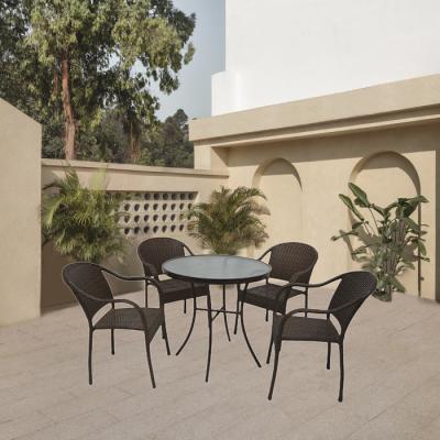 China Modern Outdoor Rattan Dining Chair Table Set Outdoor Square Outdoor Bistro Table Sets Metal Table Set for sale