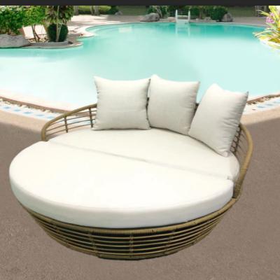 China New Modern Outdoor Round Bed Rattan Sofa Outdoor Pool Lounge Chair Balcony Garden Yard Around Bed Extended Beach Chair for sale