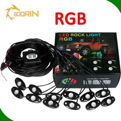 China 4/6/8/12 Car 4/6/8/12 Pods RGB Ambient Light Rock Decoration Waterproof 12v Led Rock Light With 3.5m Extension Cables Controlled By APP for sale