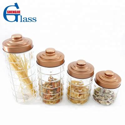 China Wholesale Freshness Preservation Airtight Glass Jar Fancy Airtight Box Bottle Tea Milk Powder Airtight Box With Dome Copper Metal Lids for sale