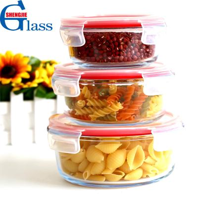 China Hot Sale Microwavable Microwave Lunch Box Glass Food Container Take Out Food Packing Glass Bowl Food Container With Vent Lid for sale