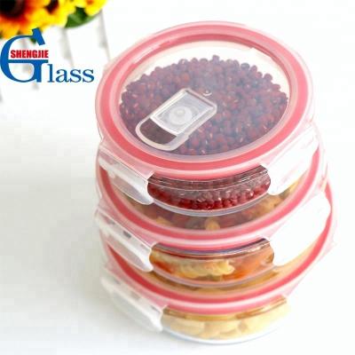 China Round Microwavable Microwavable Lunch Box Food Container Borosilicate Glass Glass Food Storage Container High With Vent Lid for sale