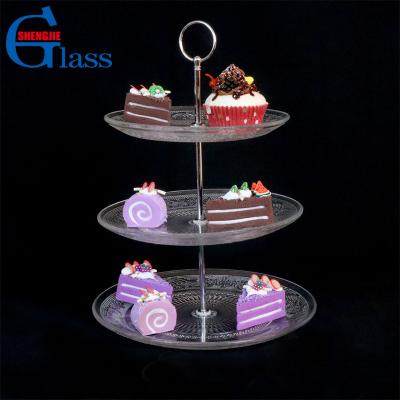 China Traditional 3 Tier Round Clear Decorative Glass Cake Stand Set Plate Buffet Dessert Stand For Wedding Party Fruit Dessert Salad Cheese Candy for sale