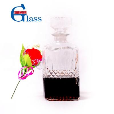 China Wine ; Whiskey; High Quality Embossed Glass Liquor Square Wine Bottle With Cork for sale