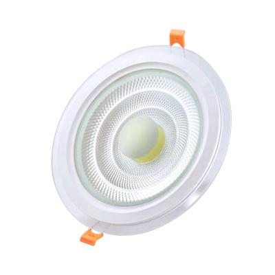 China Residential LED Vivid Color Rendering Downlight Surface Mounted Round Panel Light IC Drive Glass Tricolor Smart Dimming Ceiling Light for sale