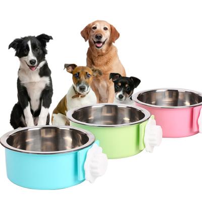 China Automatic Pet Dog Bowl Cat Feeding Hanging Bowl Can Be Fixed Hanging Cat Food Bowl Space Saving Stainless Steel for sale