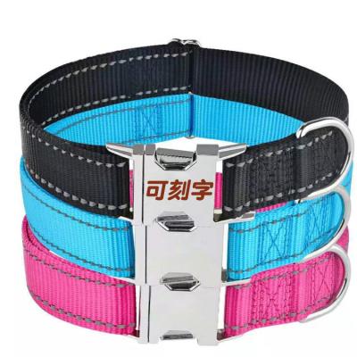 China Reflective Pet Collar Manufacturer Adjustable Reflective Nylon Webbing Can Be Engraved Dog Collar for sale