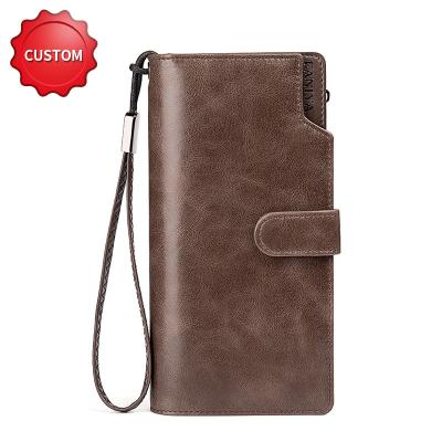 China Waterproof Genuine Leather Multifunctional Men's Long Zipper Wallet Men's Wallet Brand Designer Purse for sale