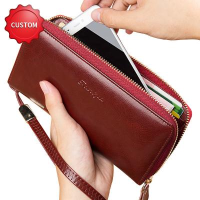 China RFID Money Wristbands Leather Wallets for Ladies Fashion Female Women 2021 New Carteras De Mujer Wallet Money Bag Cell Phone Purses for sale