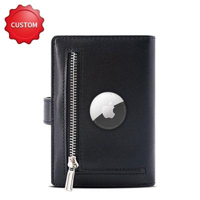 China Stylish Mens Credit Card Pocket Money Holder Crazy Horse Tracker Airtag Leather Wallet Waterproof Bifold For Iphone Air Tag for sale