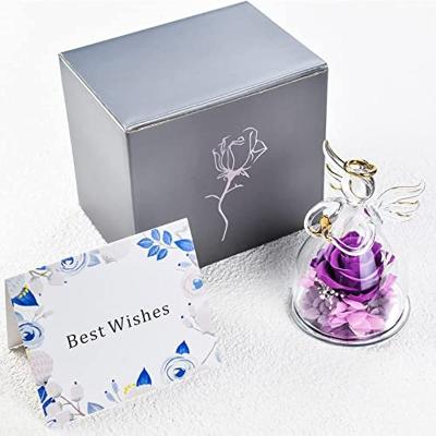 China Natual Touch Dried flowers Preserved Rose in Angel Glass with box for Christmas Birthday Mother's Day Anniversary Valentines Day Gift for sale