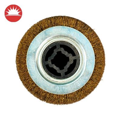 China Deburring Polishing Crimped Copper Wire Brass Circular Abrasive Wire Brush Deburring Wheel for sale