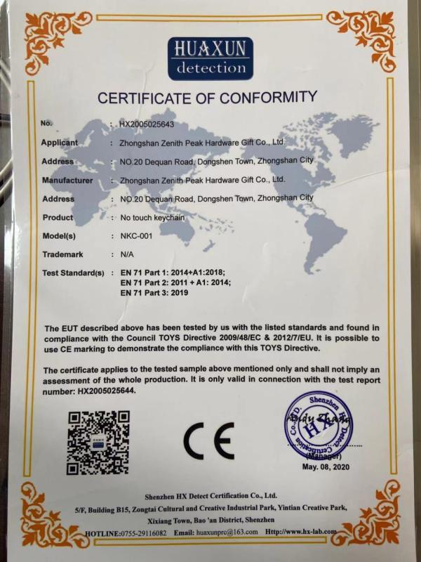 CE - Zhongshan Zenith Peak Hardware Gift Co., Ltd.