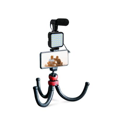 China PORTABLE Dimmable and BT Controlled LED Light Vlogging Kit with Flexible Flexible Tripod with Microphone for USB Table Charging Tripod for sale