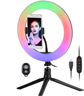 China Color Tempurate TECHNOLOGY 10 Inch Adjustable RGB LED Selfie Ring Light with Tripod Mount Phone Holder - Dimmable USB Powered for Live Video for sale