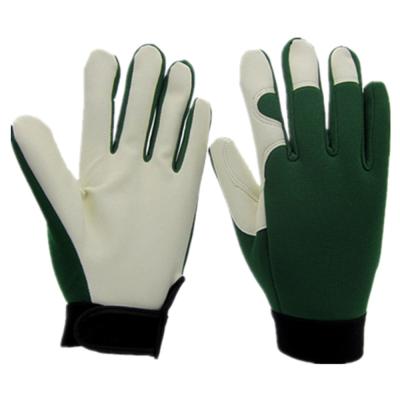 China Oilfield Spandex Comfy Back PU Palm Garden Leather Glove for sale