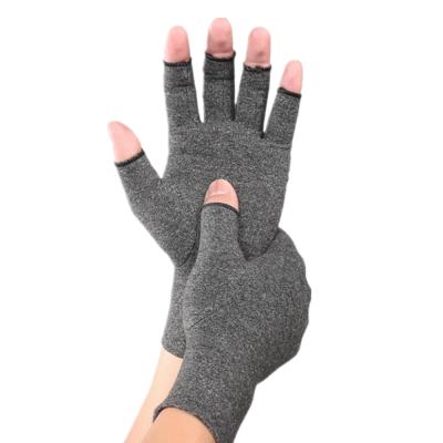 China Arthritis Gloves Half Finger Gray Copper Fiber Joints Arthritis Compression Gloves for sale