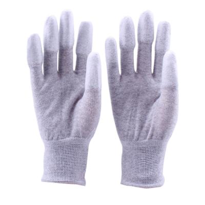 China Flexible Cheap PU Coated Antistatic Fingers Polyester Work Gloves for sale