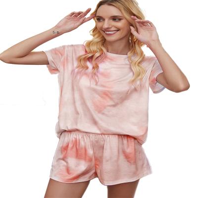 China QUICK DRY Salon Wear For Women Tie Dye Gradient Pajamas Short Sleeve Shorts Home Wear Casual Suit for sale