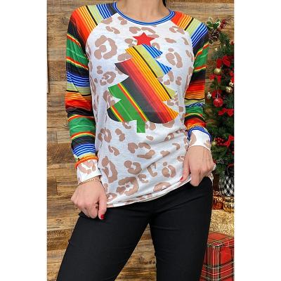 China Wholesale Breathable Rainbow Serape Leopard Print Long Sleeve Women Fashion Christmas T Shirts for sale